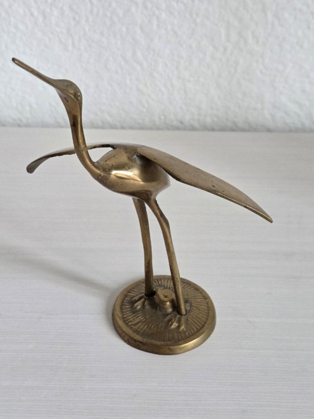 Vintage Solid Brass Crane Statue